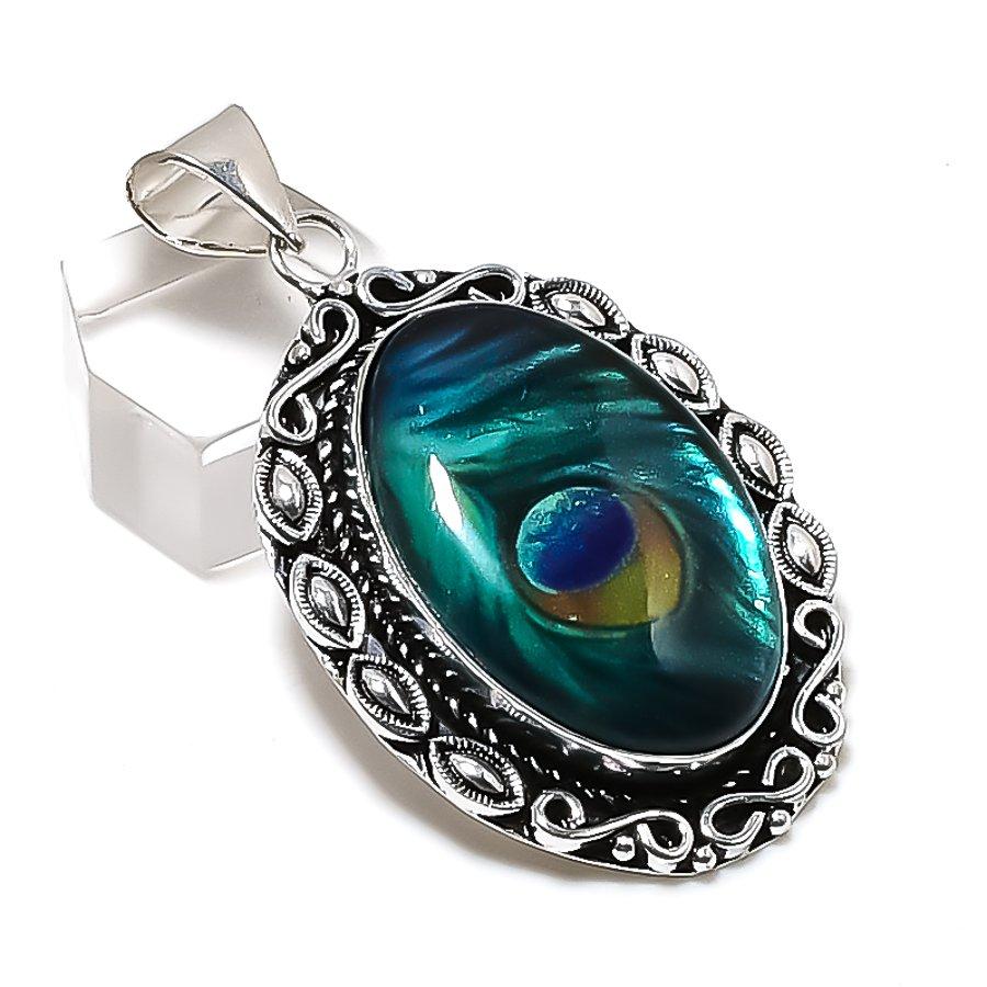 Natural Dichroic Glass Gemstone 925 Sterling Silver Jewelry Pendant 2.21" ETC-14303