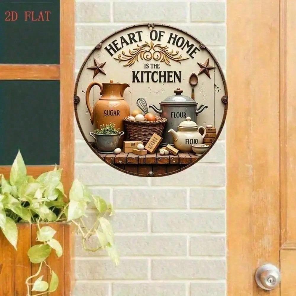 Vintage Kitchen Utensils Metal Wall Sign Round Farmhouse Plaque For Home Decor