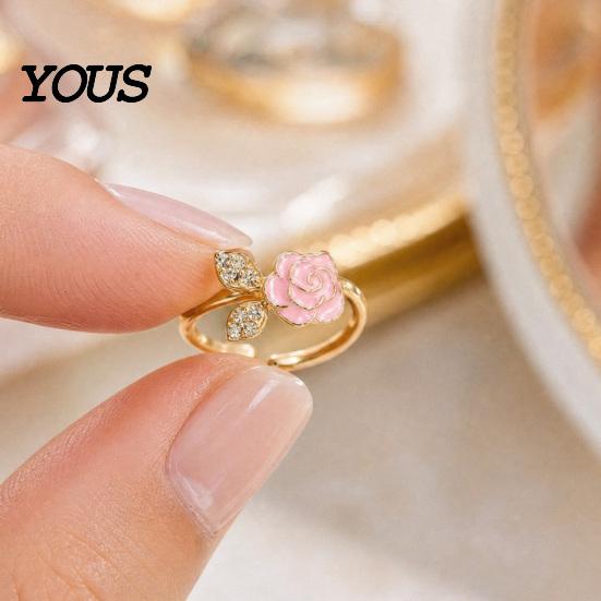 Corrosion Resistant Ring 4Pcs/Set Adjustable Set, Pink Flower Multi-Petal Design Finger Girly Ring, Stackable Multi-piece Set for Jewelry Gift