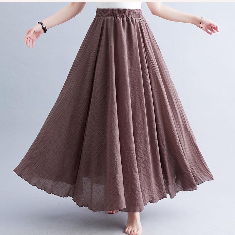 Fashion Solid Cotton Linen Women Skirts Maxi Elegant Harajuku Saia Casual Loose Long Skirt Ladies Clothes Faldas Ropa Mujer
