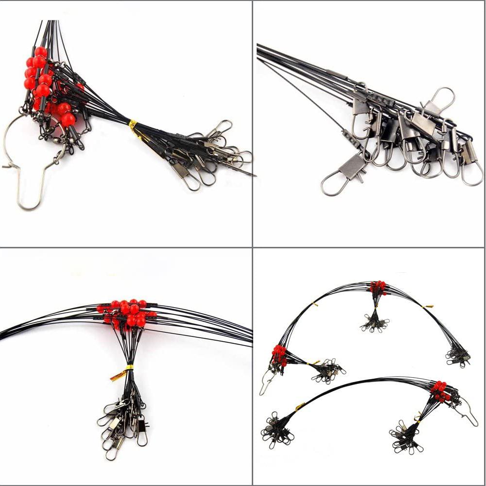 24Pcs/Bag Fishing Wire Leader Rigs Trace With Swivels Snaps Beads Arms Fishing Lures Steel Wire Leader Spinner Fishing Line