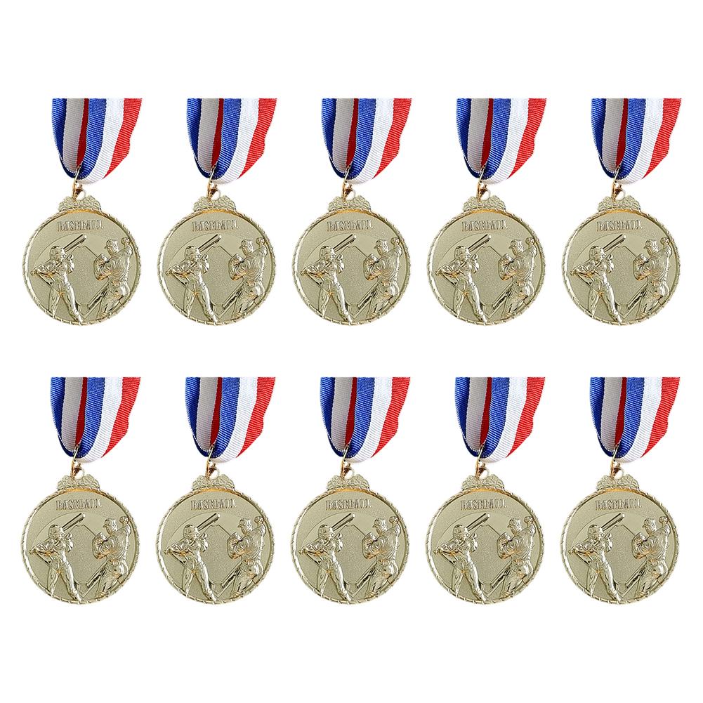 10Pcs Baseball Medals Metal Winner Medals with Neck Ribbon Competition Prize Medals Baseball Memorial Medal for Sports Games