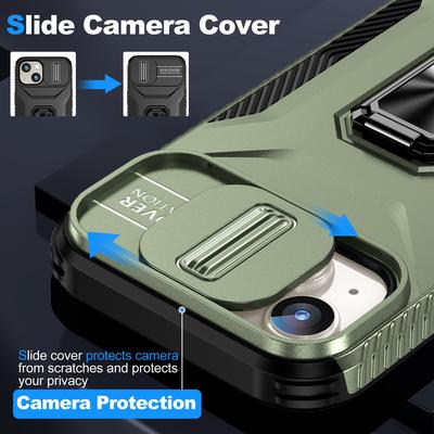 For iPhone 15 Case Camshield Kickstand TPU+PC Anti-Slip Phone Cover
