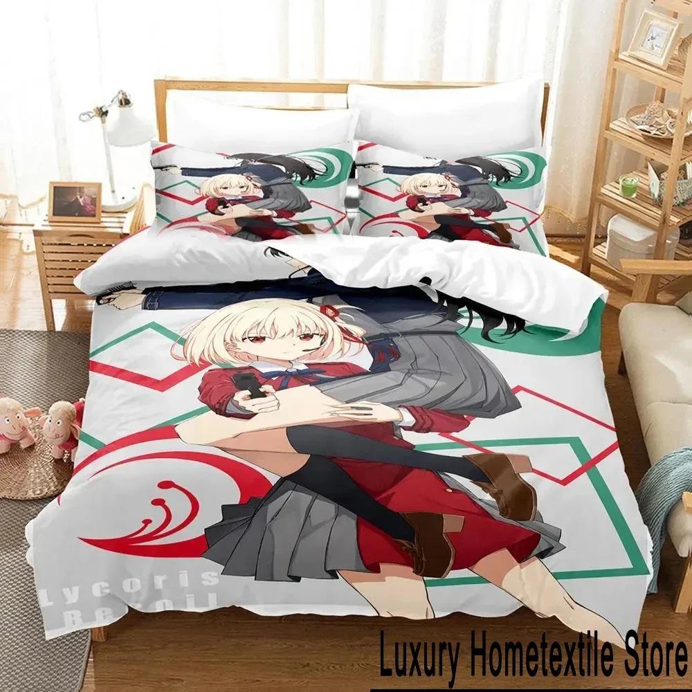 

Комплект постельного белья Anime Lycoris Recoil, пододеяльник, постельный комплект, пододеяльник, наволочка, одеяло размера king-size, комплект постельного белья для мальчиков и взрослых EU Single 135x200cm