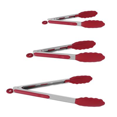 3PCS Kitchen Tongs Set Silicone Tips Non-Stick Stainless Steel Heat Resistant Cooking Tools Locking Mechanism