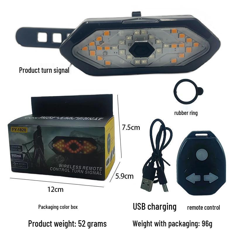 Bicycle LED Taillight with Turn Signal, Horn, Remote Control & USB Charging – Waterproof for Night Riding