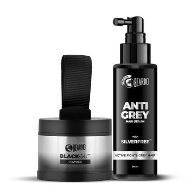 Anti-gråhårsserum og Blackout Pudder Sæt Root Touch Up til Hår Skæg Øjeblikkelig Grå Dækning Combo 50 ml 4 g