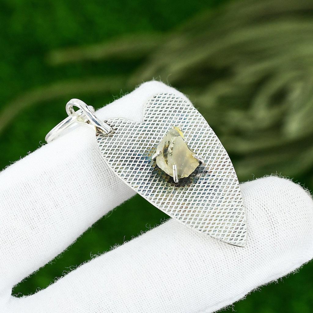 Friendship Day Sale 925 Sterling Silver Citrine Rough Gemstone Pendant Jewelry