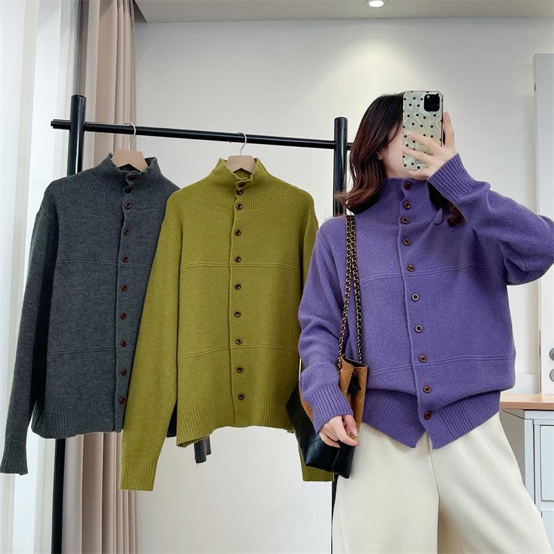 2025 Autumn/Winter Plus Size Slimming Knit Sweater for Women: Stand Collar Long Sleeve Versatile Top