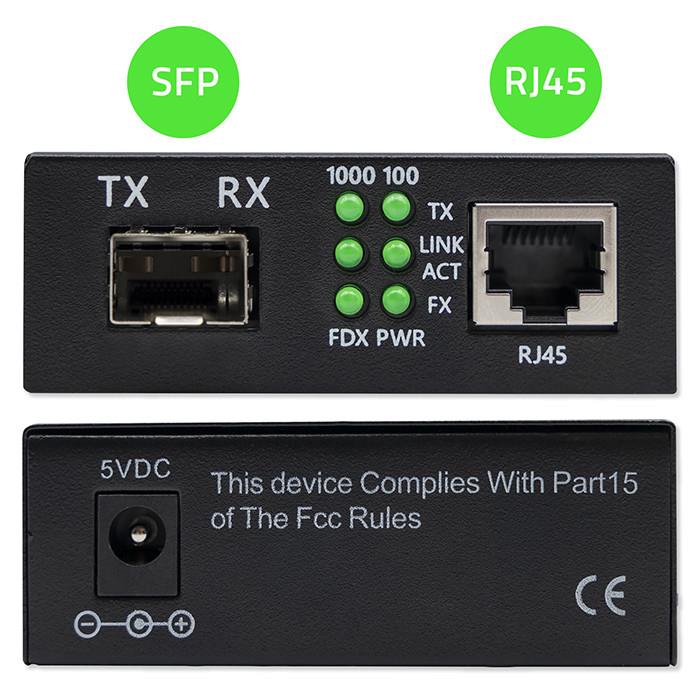 Qoltec Unmanaged Switch Bidirectional Media Converter 1x RJ45 1x SFP | 1000Mb/ | 5V