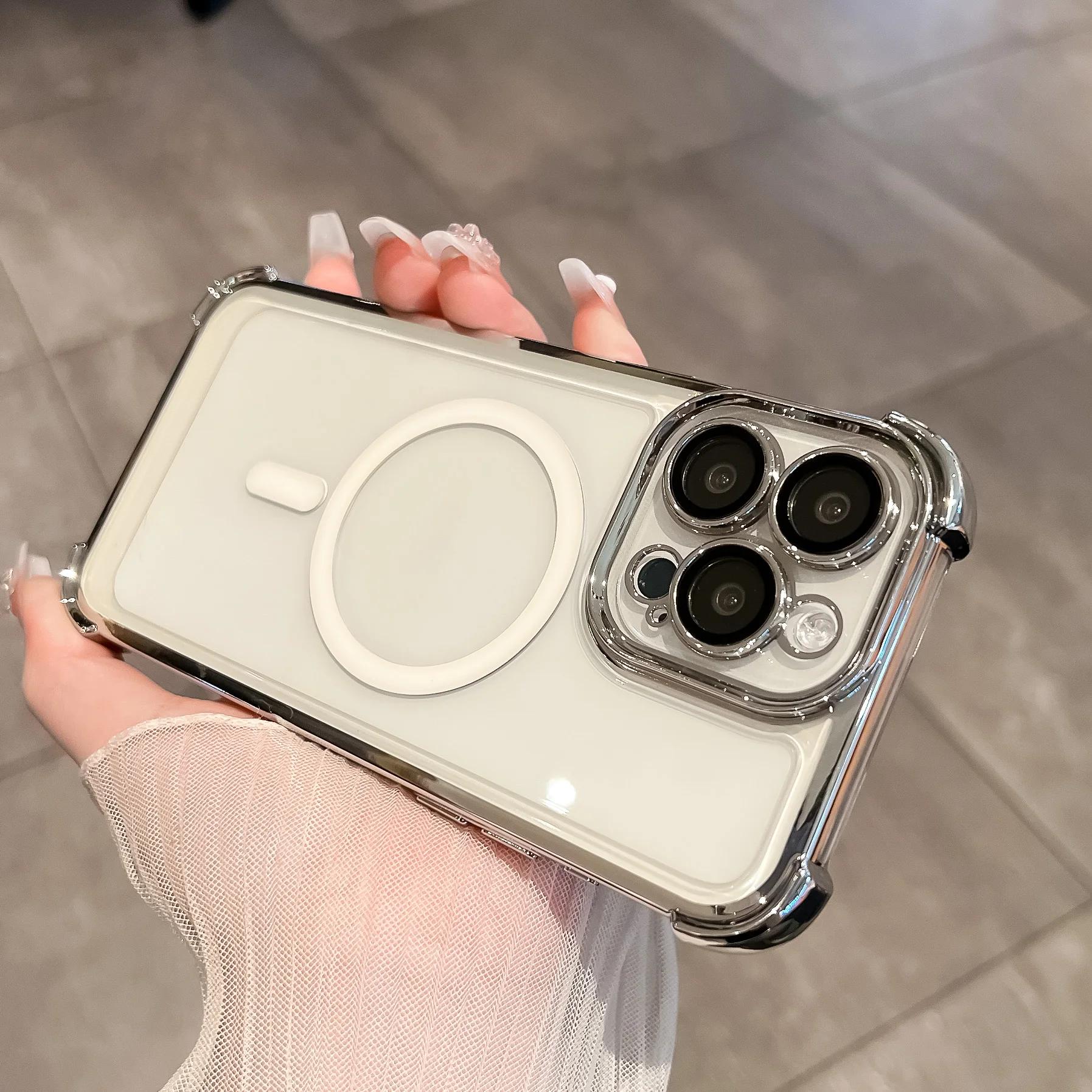 

Роскошный прозрачный чехол для Magsafe с беспроводной зарядкой, магнитный чехол для iPhone 15 14 Plus 13 12 Pro Max, противоударный защитный чехол-бампер For iPhone 15Pro Max