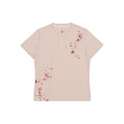 Li Ning Sakura Pattern Round Neck Short Sleeve T-Shirt Women Tops Pink AHSR626-2