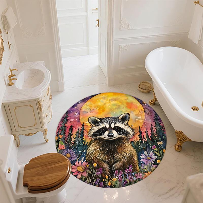 Watercolor Flower Animals,Round Area Rug,Carpet Rug for Living Room Bedroom Sofa Playroom Decor,Non-slip Floor Mat