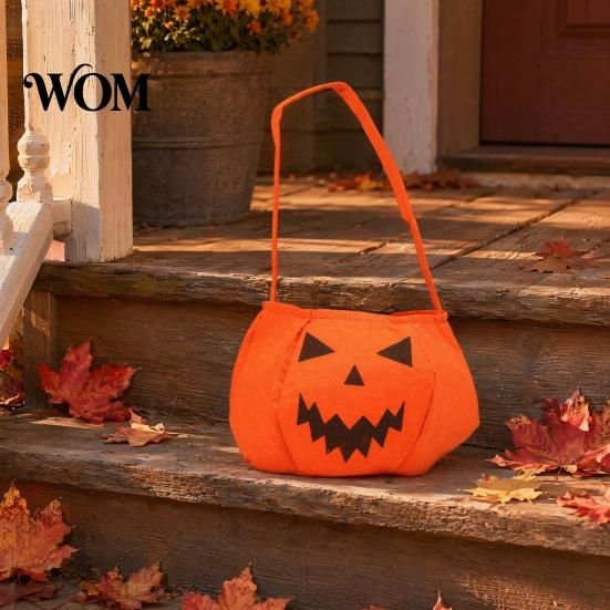 Flexible Hand Strap Bag Halloween Pumpkin Candy for Kids, Small Trick or Treat Bucket, Party Favor Soft Face Basket with Handle Decoration Stiff Tote