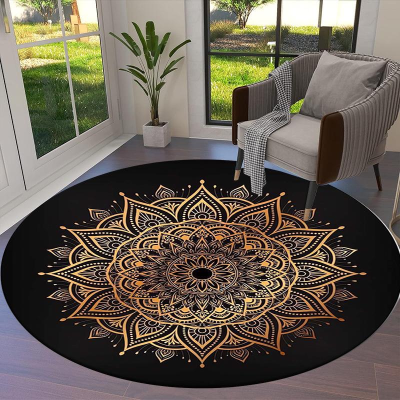 1pc Office Carpet Chair Mats Golden Mandala Pattern Perfect for Decorating Office Chairs, Living Rooms, Or Bedrooms