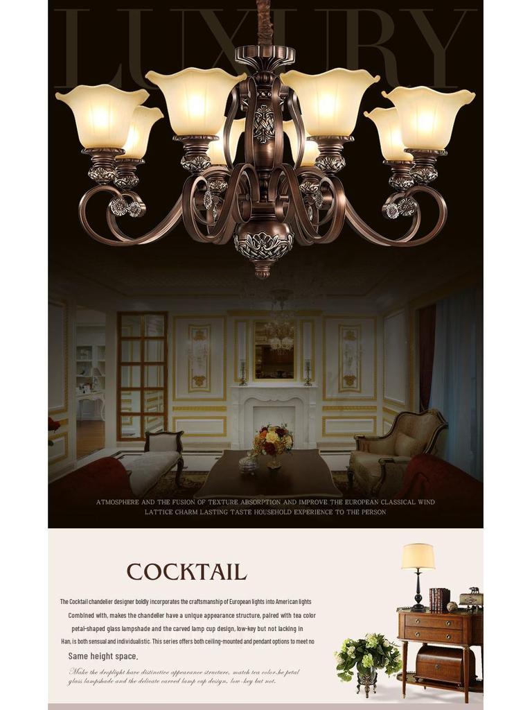 Retro Wrought Iron Pendant Light for Living Room, Villa, or Staircase