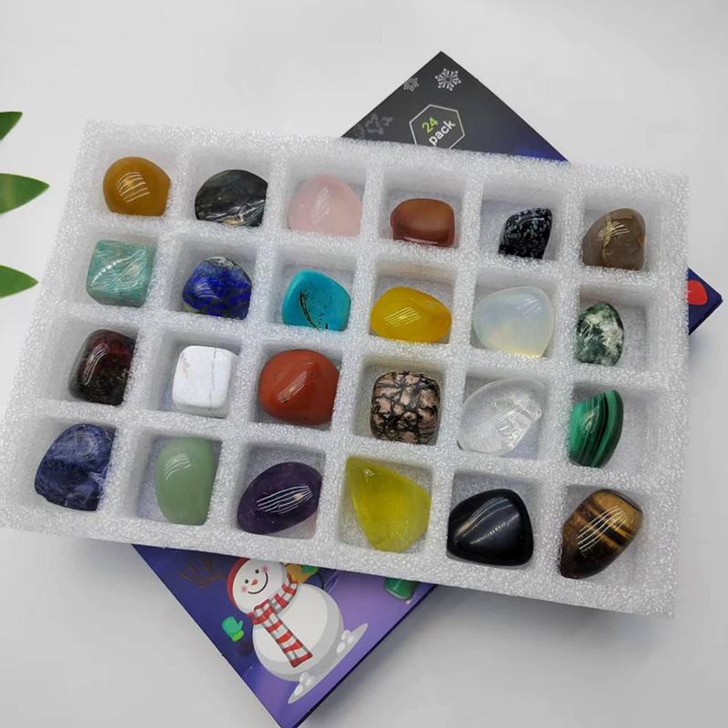 Christmas Advent Calendar Crystal Mineral Gift Box Rock Stone Collections Pebbles Polished Gravel Raw Crystal Chakra Stone