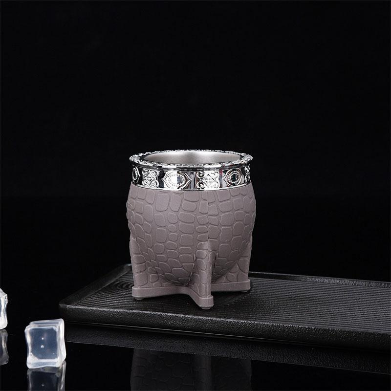Stainless Steel Double-layer Mate Cup Tea Set Coffee Container Flat Bottomed Coffee Cups Texture Eggshell Cup Perfect for Tea