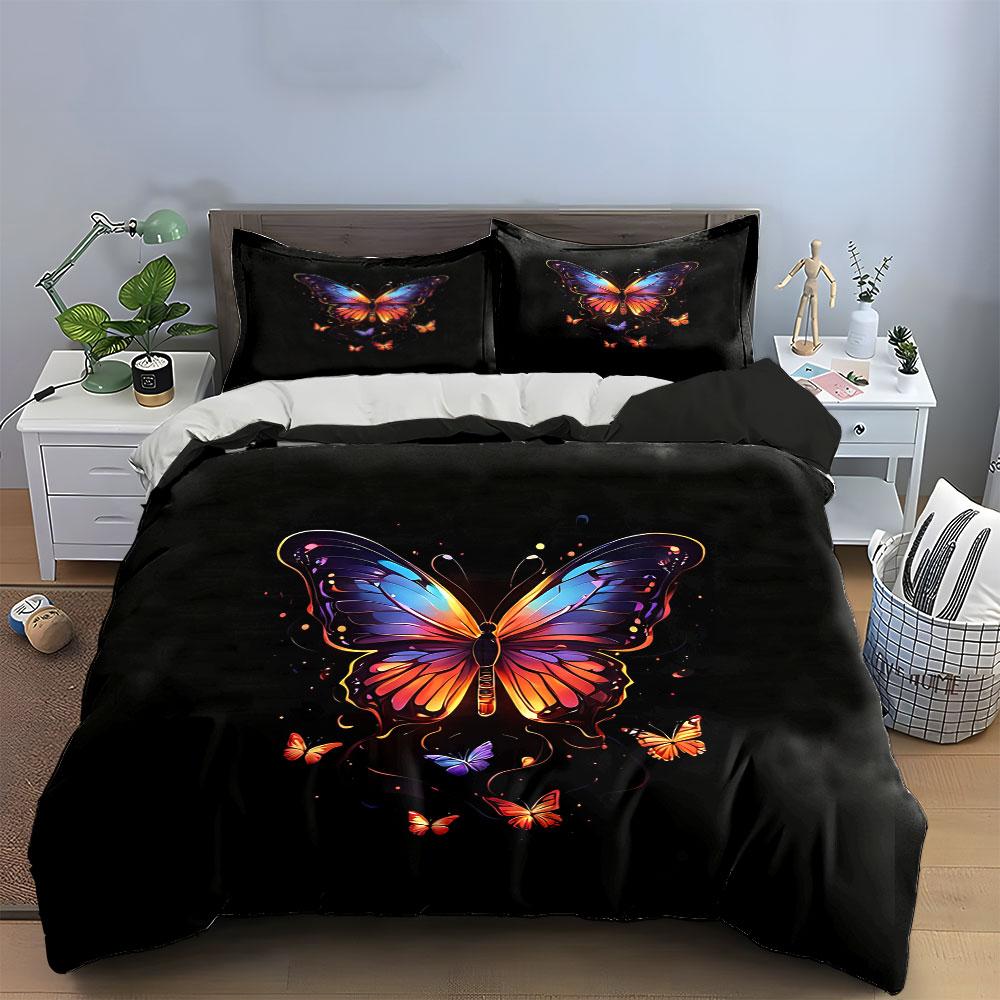 Colorful Butterfly Wall Set Soft Comfortable Duvet Cover Bedding Set Included 1*Duvet Cover & 2*Pillowcases, Gift