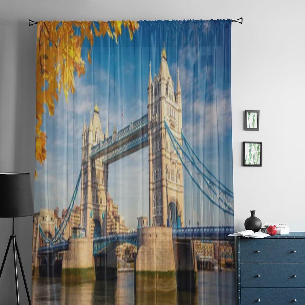Tower Bridge in London, luxuriöse Chiffon-Vorhänge für Wohnzimmer, Schlafzimmer, Dekoration, Fenster, Voiles, Tüllvorhang
