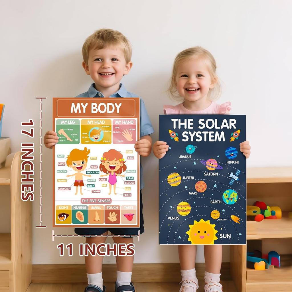 KIDS KING 18 Boho Laminated Educational Posters for Preschoolers - Pre-K and Kindergarten Learning Poster Charts for Toddlers 1-3-5 Years Old -