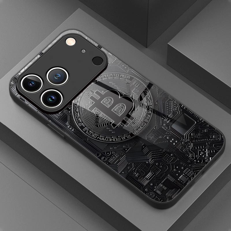 Bitcoin circuit pattern tempered glass phone case suitable for iPhone 17 16 15 14 13 12 11 Pro/Max/Plus anti drop and shockproof