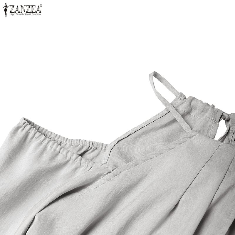 ZANZEA Two Piece Suit Women Cold Shoulder Long Sleeve Irregular Blouse and Pants Sets