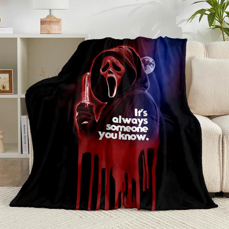 1PC Heartbeat Ghostface Of Horror Flannel Blanket Gift, Suitable for Both Men And Women, Soft Ideal for Beds And Sofa, Birthday Or Christmas Gift