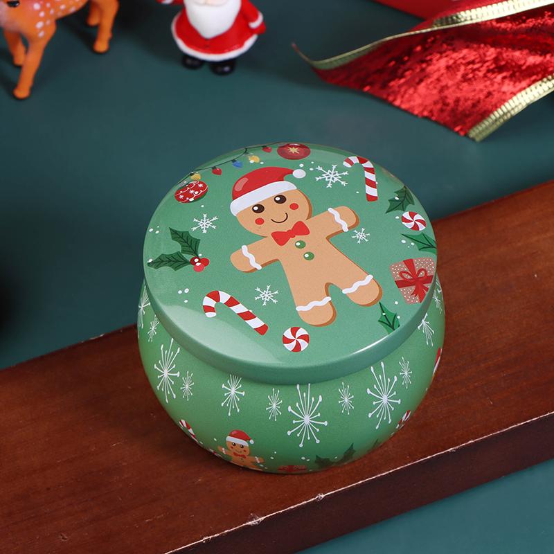 1Pcs Christmas Tinplate Round Candy Tin Can Candle Jars With Lid Candle Container Empty Box Cookie Candy Storage Gift Case