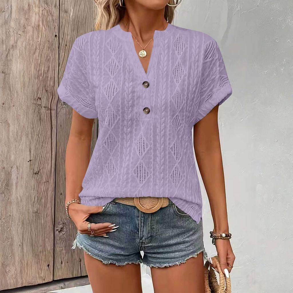 Top da donna a maniche corte con scollo a V, camicette eleganti e casual.
