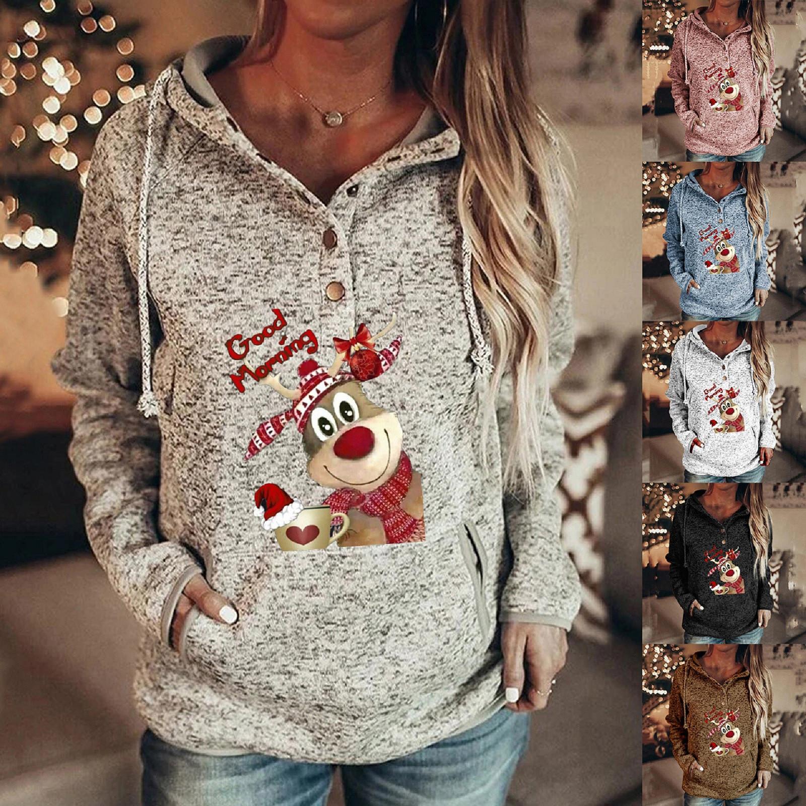 

Womens Casual Fashion Long Sleeve O-Neck Christmas Printed Blouse Top