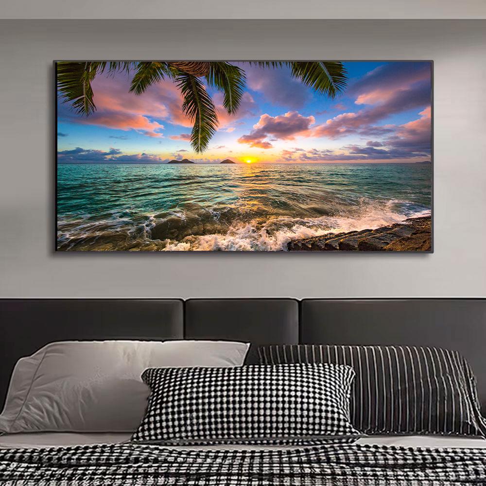 Sea View Beach Scenery Coconut Tree Image Tropical Palm Plant Wall Art Poster Canvas Painting Modern Home Bedroom Decoration