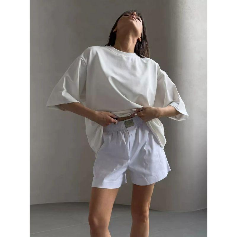 

Western Style round Neck Short sleeve Loose Top Cotton T-shirt round Neck Neck Loose Cotton T-shirt White S/M