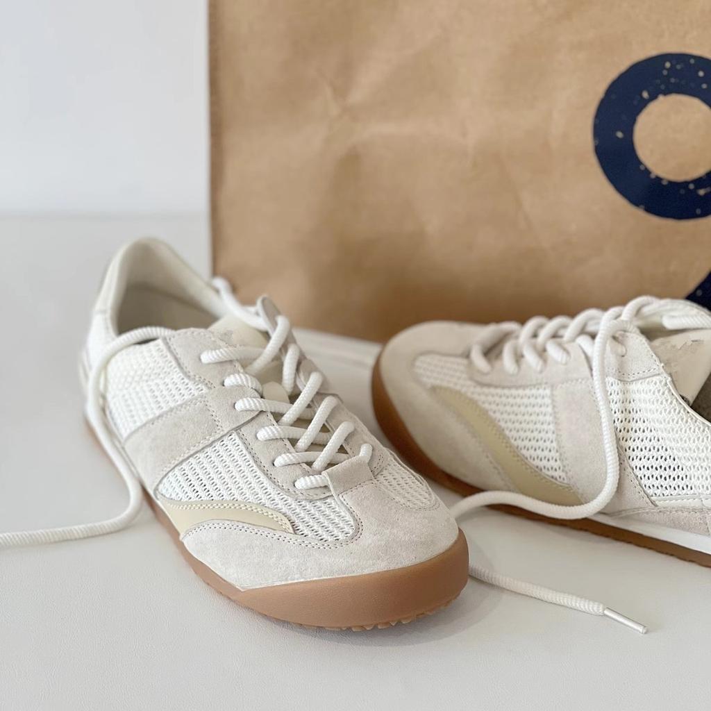 Beliebte atmungsaktive Mesh-Schuhe Damen 2025 Sommer neu Retro Flachboden Deutsche Trainingsschuhe vielseitige Sport- und Freizeit-Schuhe weiß