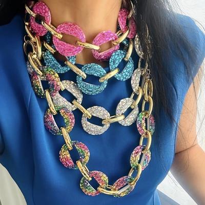 Popular Personality Exaggerated Hip Hop Diamond Cross Chain Ring Necklace Party Gift