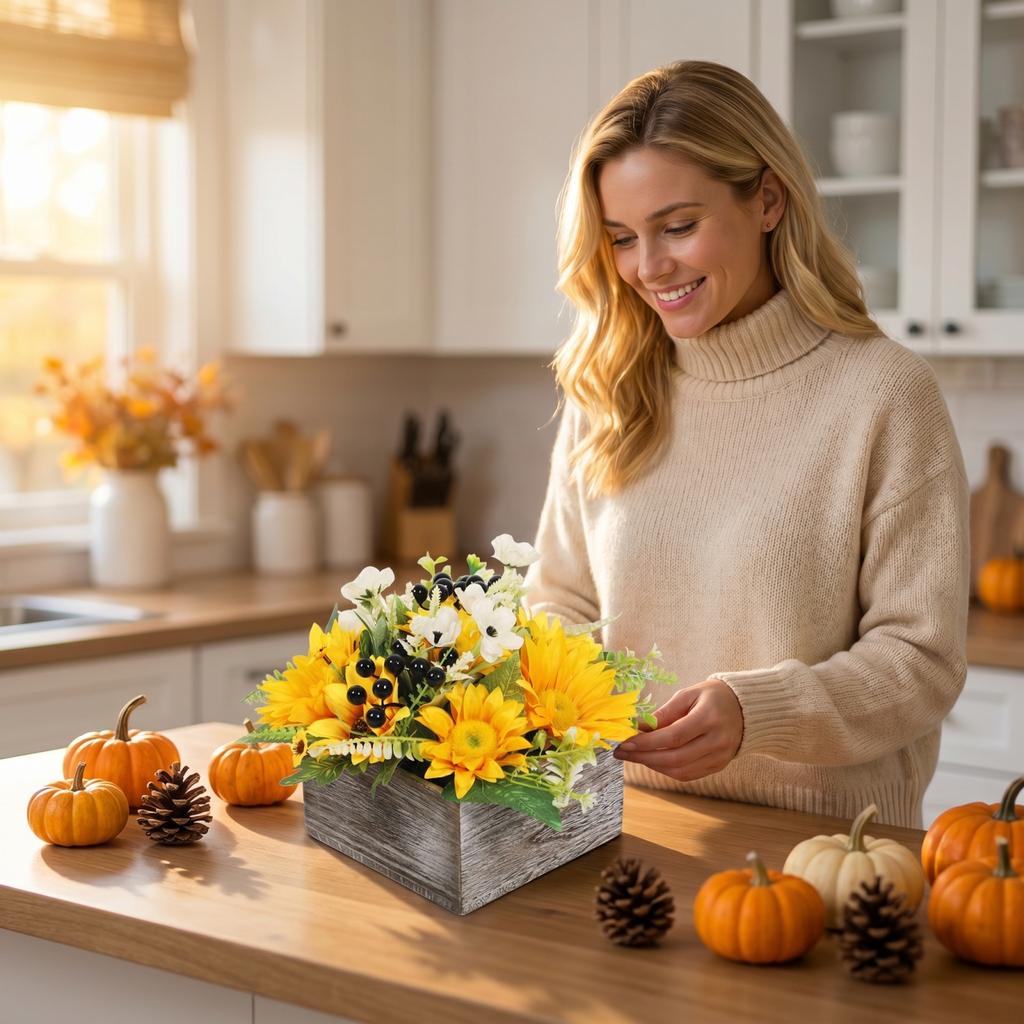 Fall Thanksgiving Sunflower Table Centerpiece for Living Room Dining Room Decoration