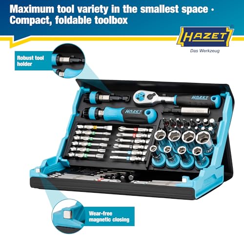 HAZET 2200SC-32 Bit Set, 59-piece, 1/4-inch (6.3mm), Smart Case, Magnetic Closure, Torx/Hex/Phillips/Slotted, Chrome Vanadium Steel, Foldable, Compact