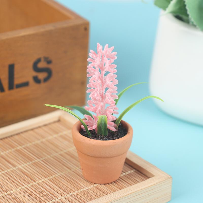 1:12 Dollhouse Miniature Xmas Tree Micro Tree Potted Plant Ceramic Flower Pot Lavender Rose Green Plant Home Decor Toy