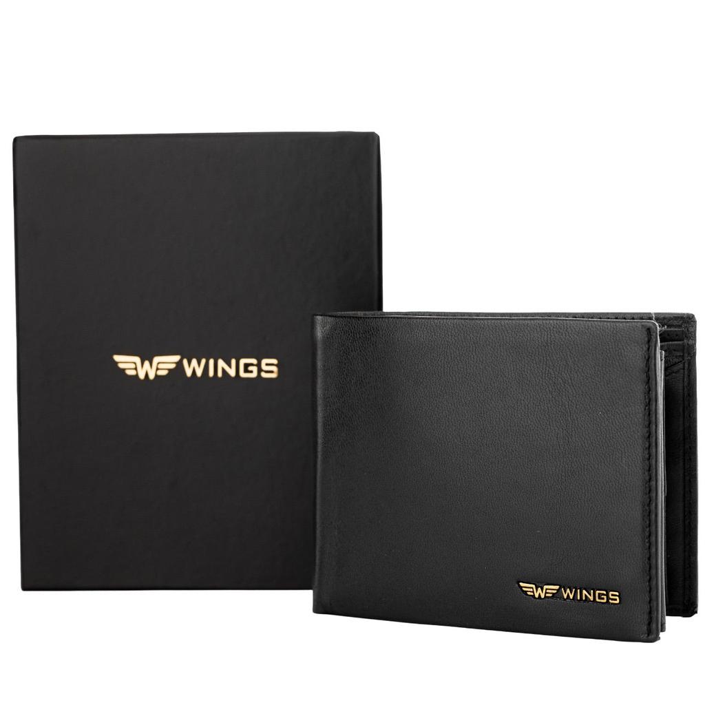 Men' Wings Wallet Made of Genuine Goat Leather Black