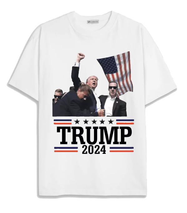 President Donald Trump Rally Shooting Shirt USA MAGA Fist Pump Fight TRUMP 2024 Unisex T-Shirt M
