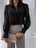 Turn-down Collarl Lace Splicing Long Sleeve Shirts Women Button T Shirt Female Solid Color Blouses Casual Top