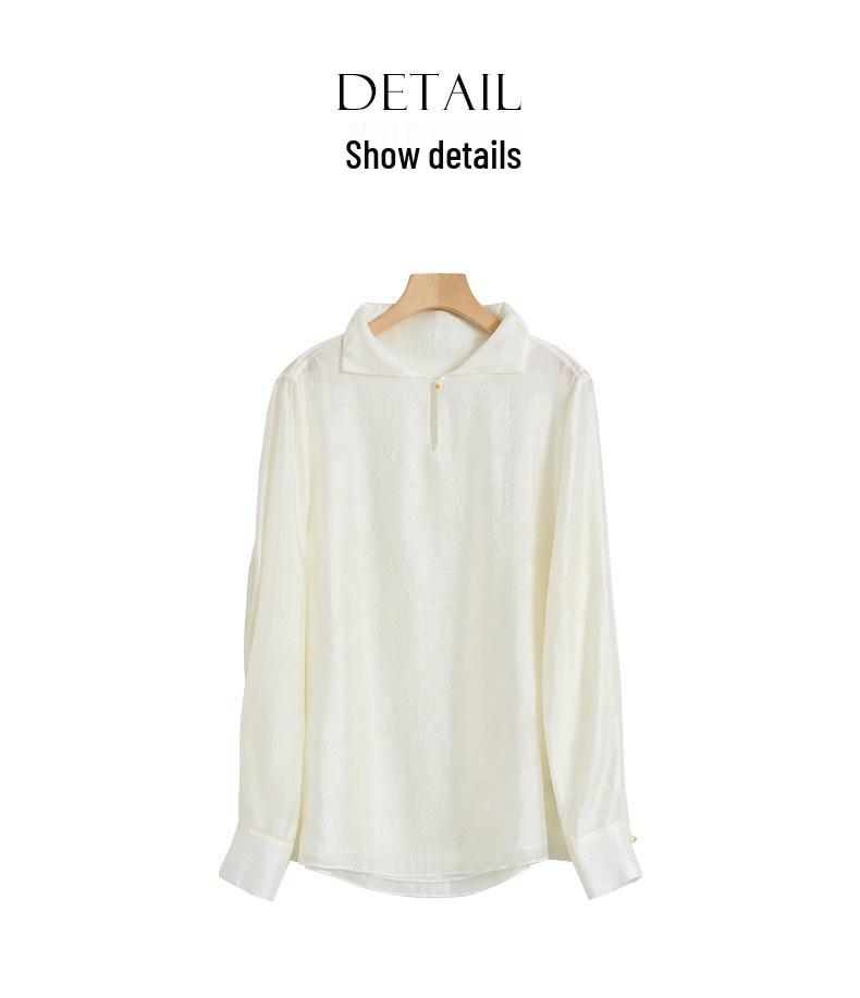 Rongtai Women's Elegant Spring 2026 Jacquard Dark Pattern Loose Shirt with Half-Open Collar