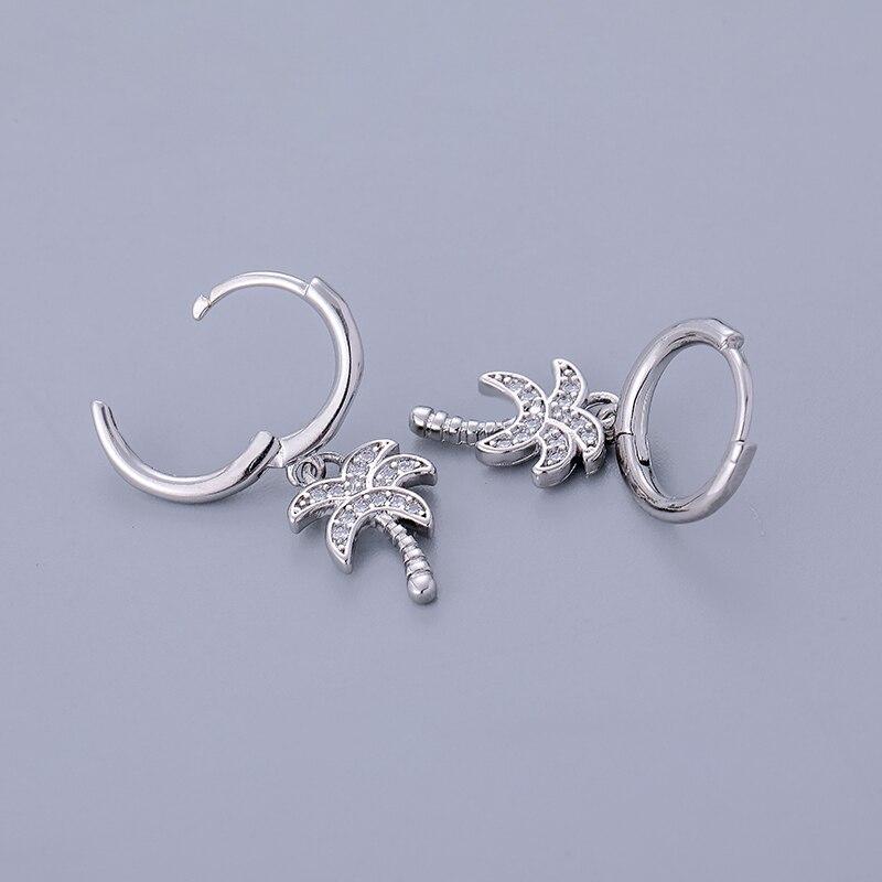 925 Sterling Silver Pave Zircon Coconut Tree Hoop Earrings Female Golden  Selling Korean Jewelry