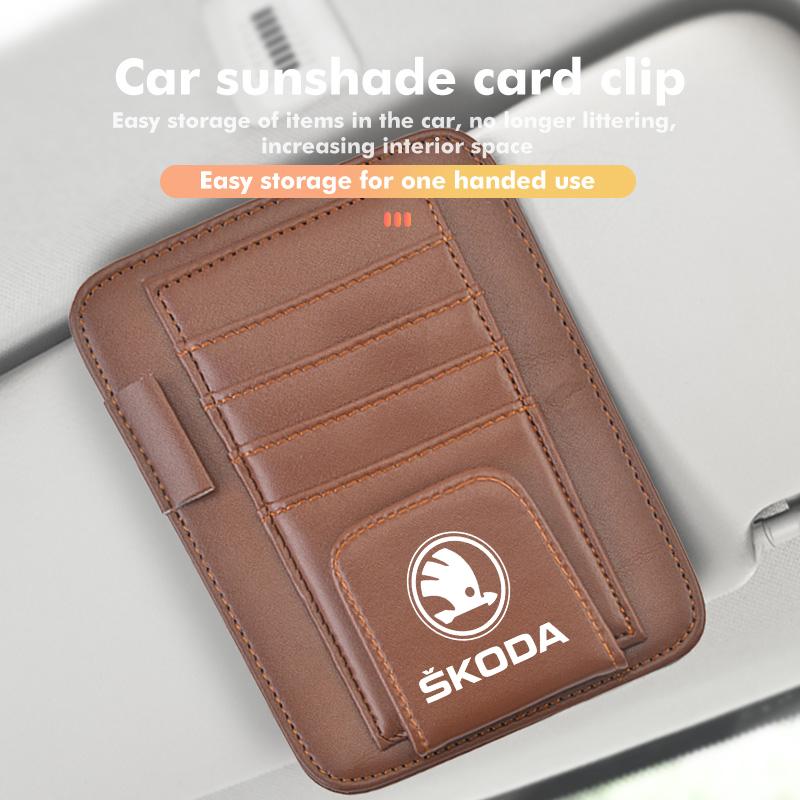 Car Sun Visor Storage Card Bag Glasses IC Card Clip Holder For Skoda Auto Accessories octavia a5 a4 mk1 2 fabia superb rapid mk3 JT3