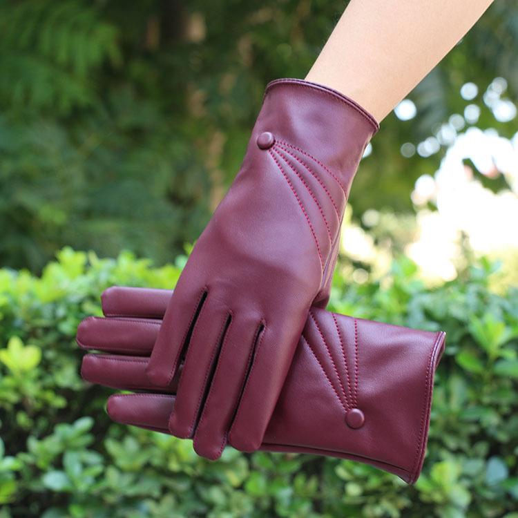 Women's PU Leather Touch Screen Gloves Imitation Leather Fashionable Warm Plus Velvet Cold Proof Women's Gloves Winter Riding Gloves