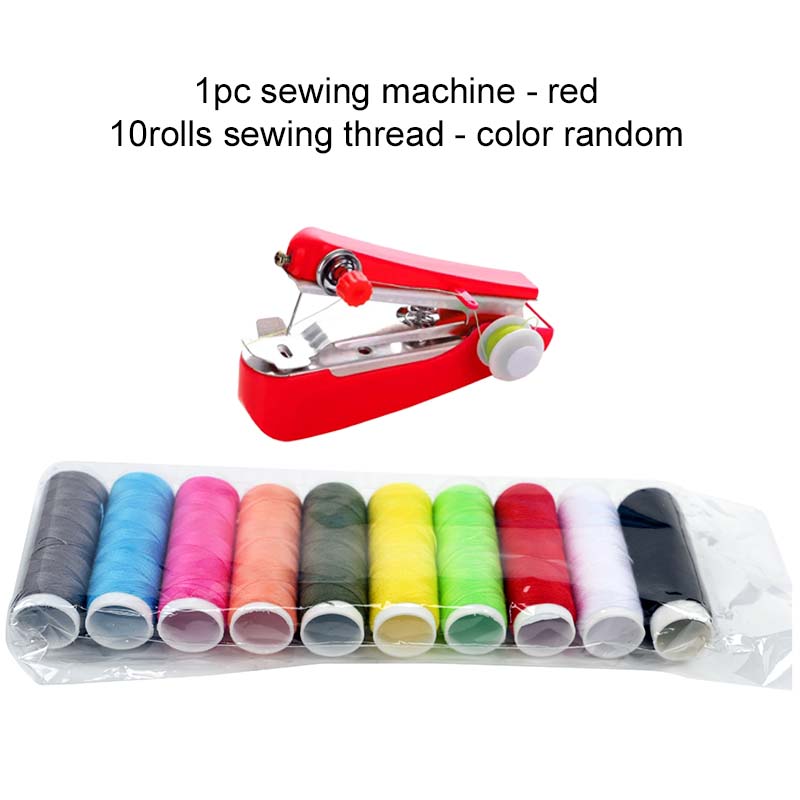 

Mini Sewing Machine with 10Roll Sewing Thread Portable Outdoor Travel Clothes Fabrics DIY Stitchin Sew Tools Household TMZ красный