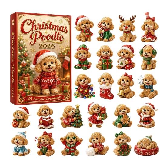 Interactive Holiday Games 2026 Dog Christmas Advent Calendar, 24-Day Acrylic Ornament Set with Mini Puppy Seasonal Party Supplies Figures,