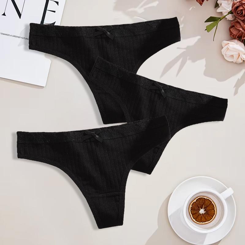 

Большие размеры 3 шт. женские хлопковые стринги сексуальные ребристые дышащие трусики повседневное милое нижнее белье с бантом для девочек с низкой посадкой стринги нижнее белье XXXL&3pcs