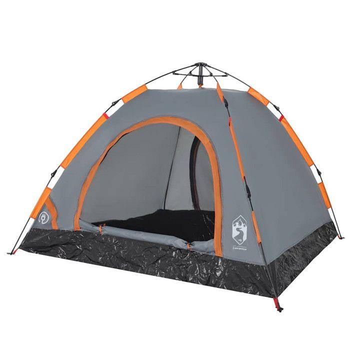 VidaXL 3 Person Camping Tent, Shelter with Carry Bag, Camping Awning Garden Terrace, Grey and Orange 4004167