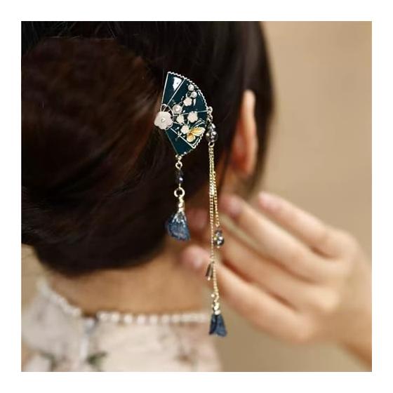 Kanzashi Hair Stick - Elegant Japanese Hair Accessory for Updos, Kimono, Yukata, Festivals, and Daily Wear (Teal)